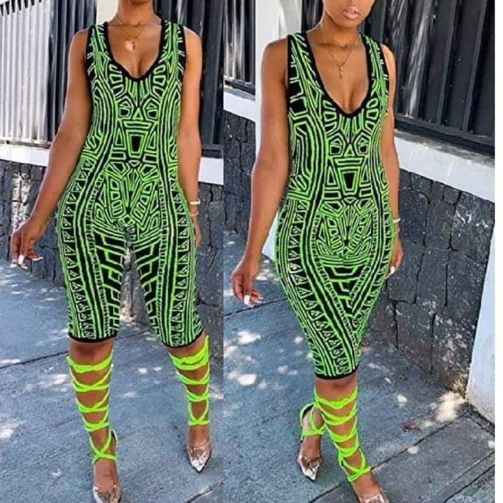 Neon Green & Black Romper